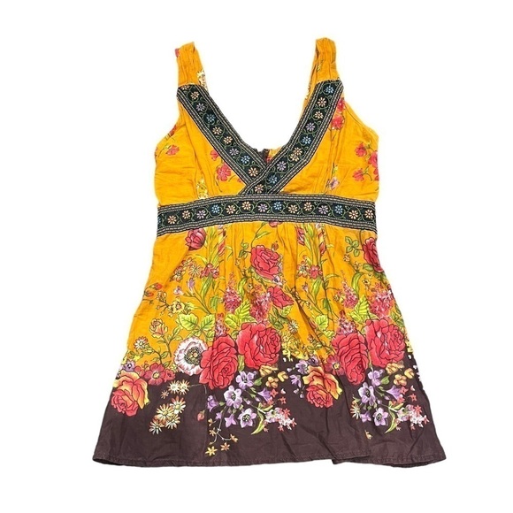 Unbranded 90s Y2K Faircore Top Yellow & Brown Floral Print Baby Doll Size Medium - Picture 3 of 5